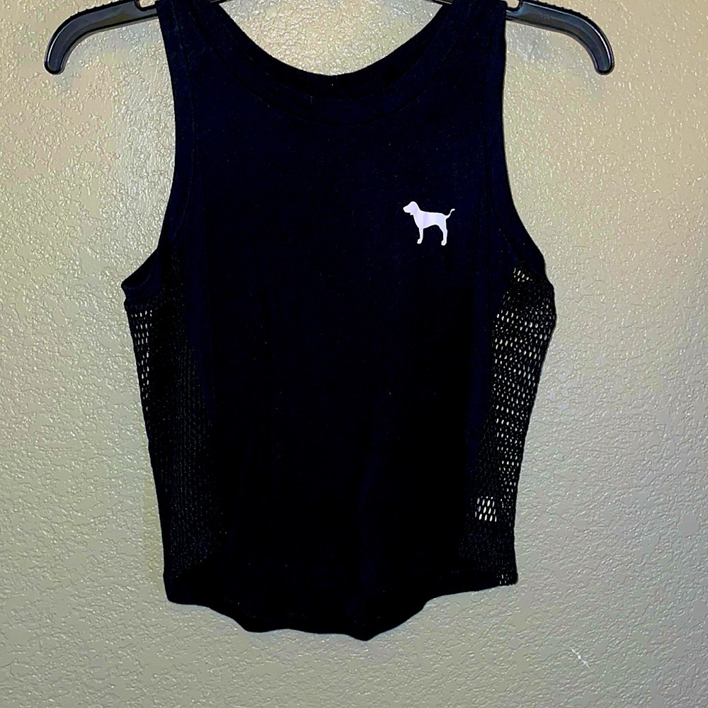 XS Black PINK crop top with fishnet on sides